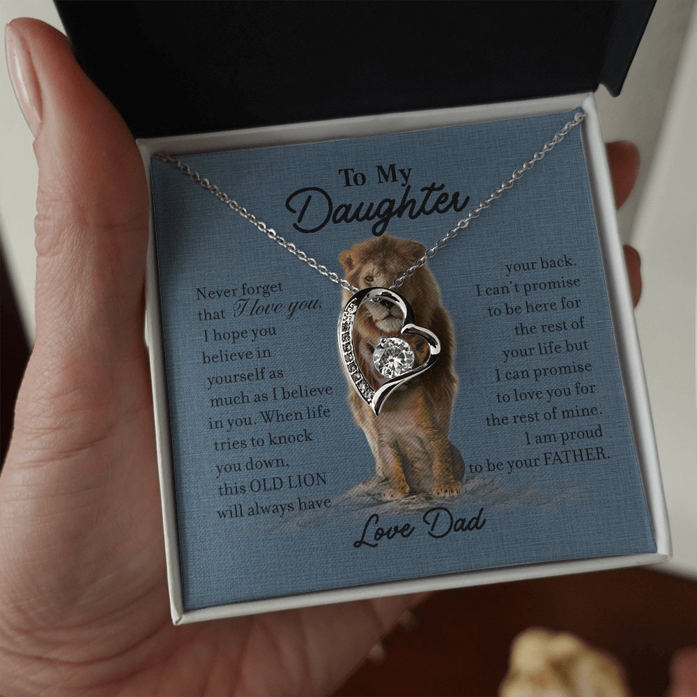 To My Daughter, Heart necklace 14K white gold & cubic zirconia pendant gift