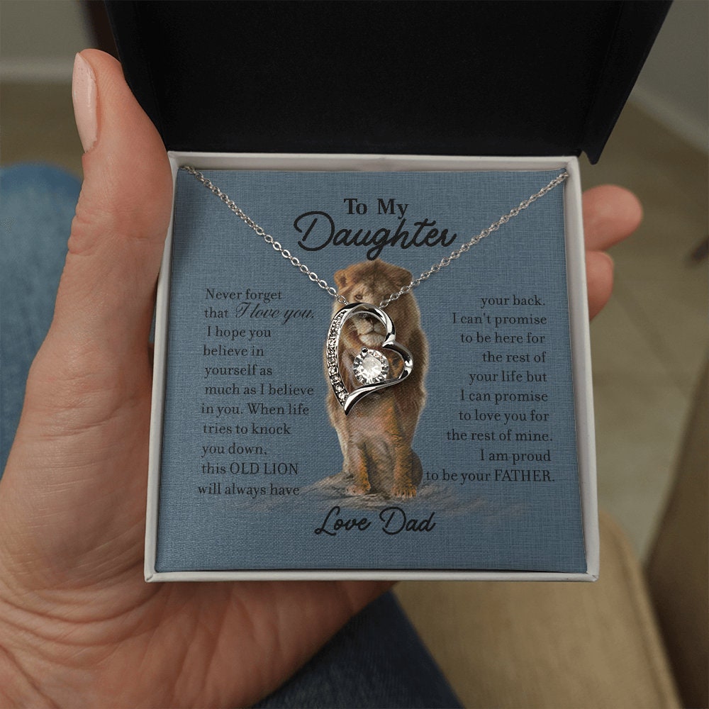 To My Daughter, Heart necklace 14K white gold & cubic zirconia pendant gift