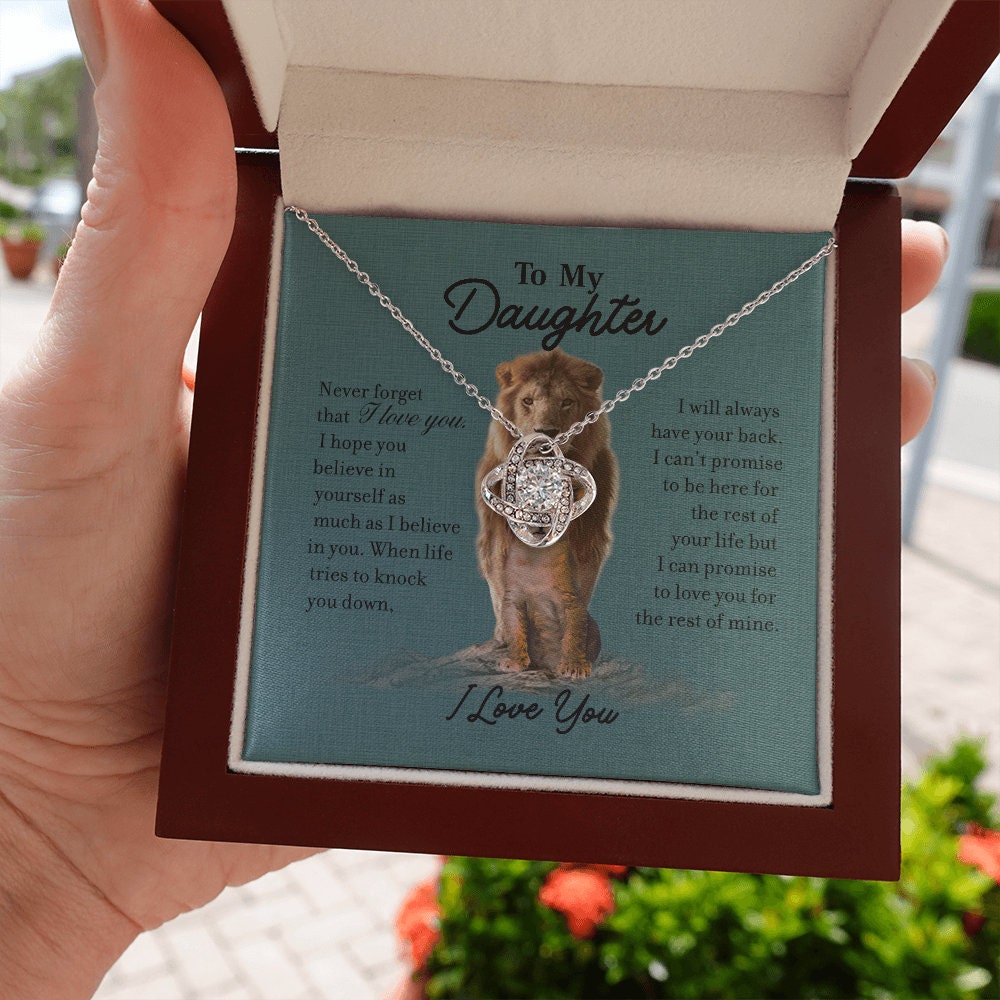To My Daughter, Love Knot necklace 14K white gold & cubic zirconia pendant gift