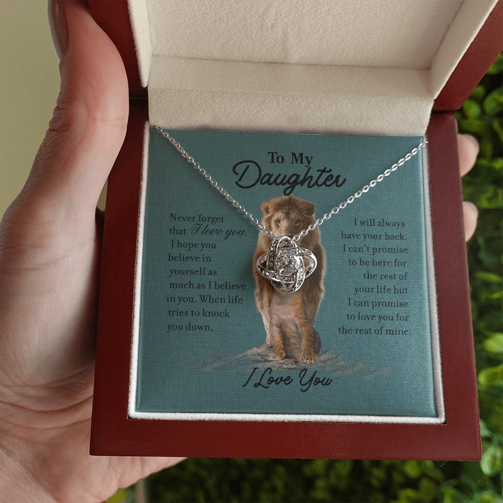 To My Daughter, Love Knot necklace 14K white gold & cubic zirconia pendant gift