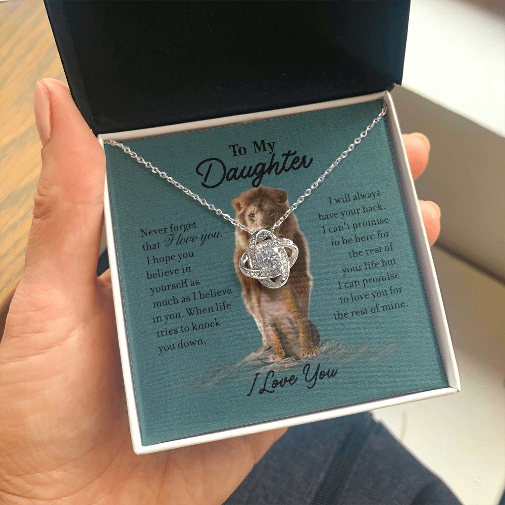 To My Daughter, Love Knot necklace 14K white gold & cubic zirconia pendant gift