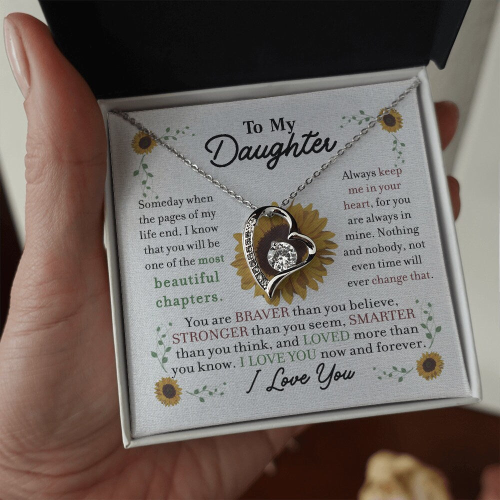 To My Daughter, Heart necklace 14K white gold & cubic zirconia pendant gift