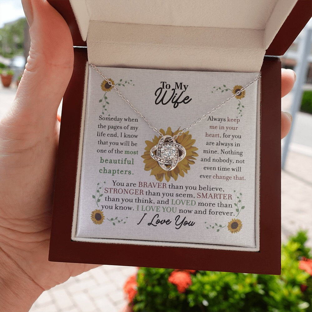 To My Wife, Love Knot necklace 14K white gold & cubic zirconia pendant gift