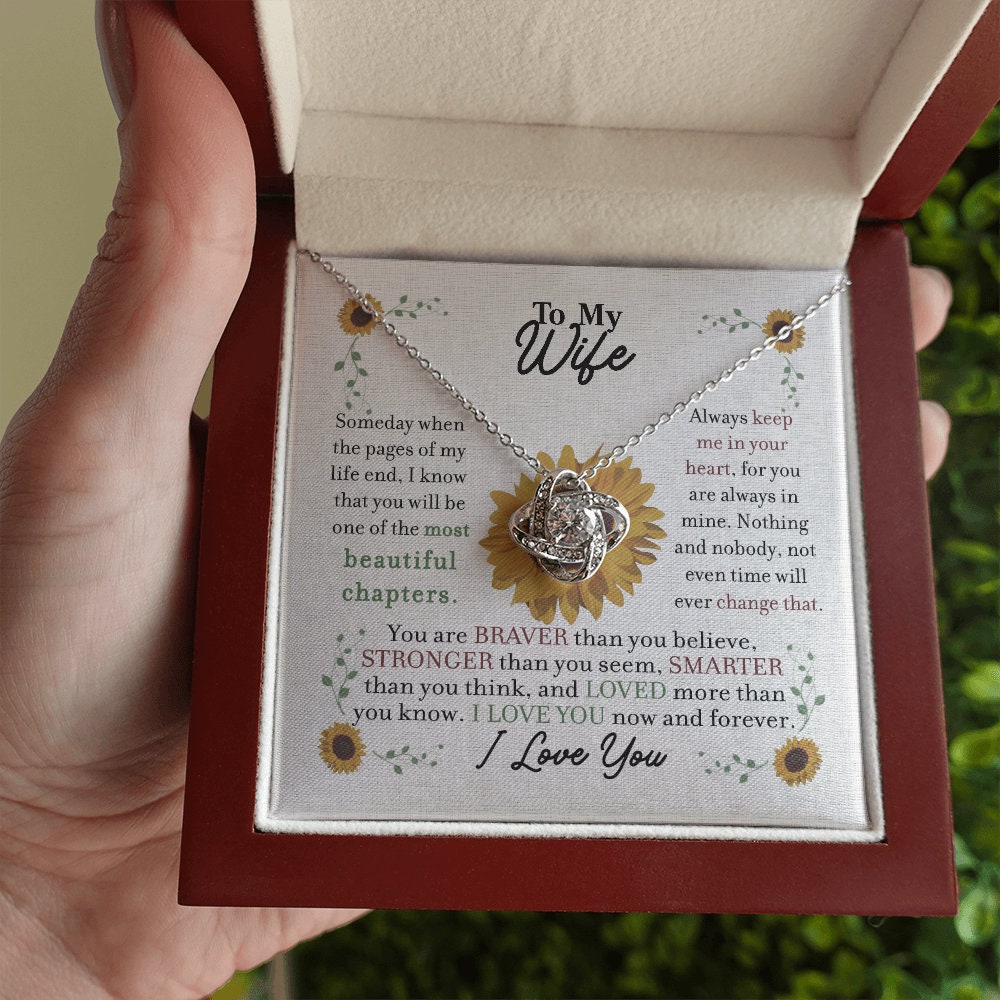To My Wife, Love Knot necklace 14K white gold & cubic zirconia pendant gift