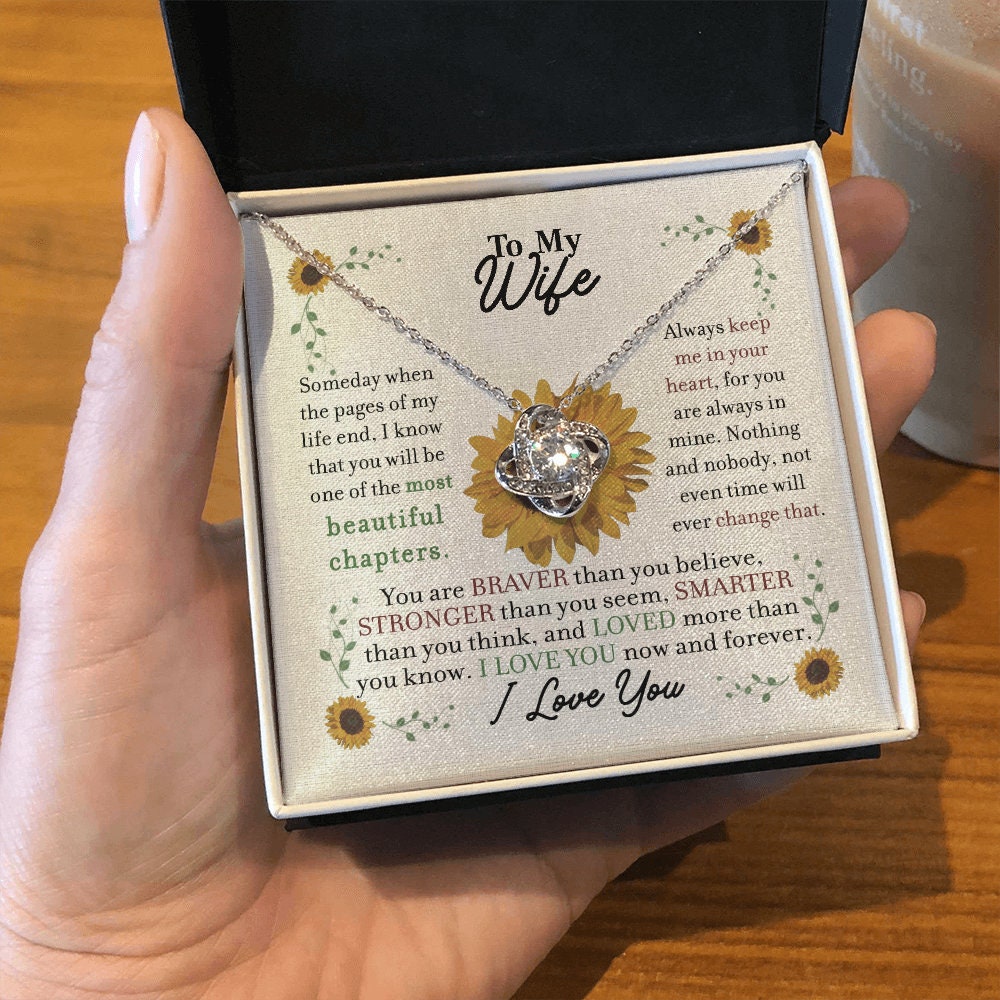 To My Wife, Love Knot necklace 14K white gold & cubic zirconia pendant gift