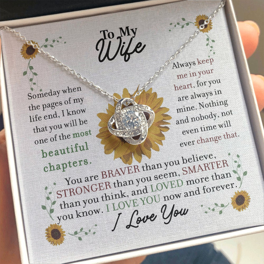 To My Wife, Love Knot necklace 14K white gold & cubic zirconia pendant gift