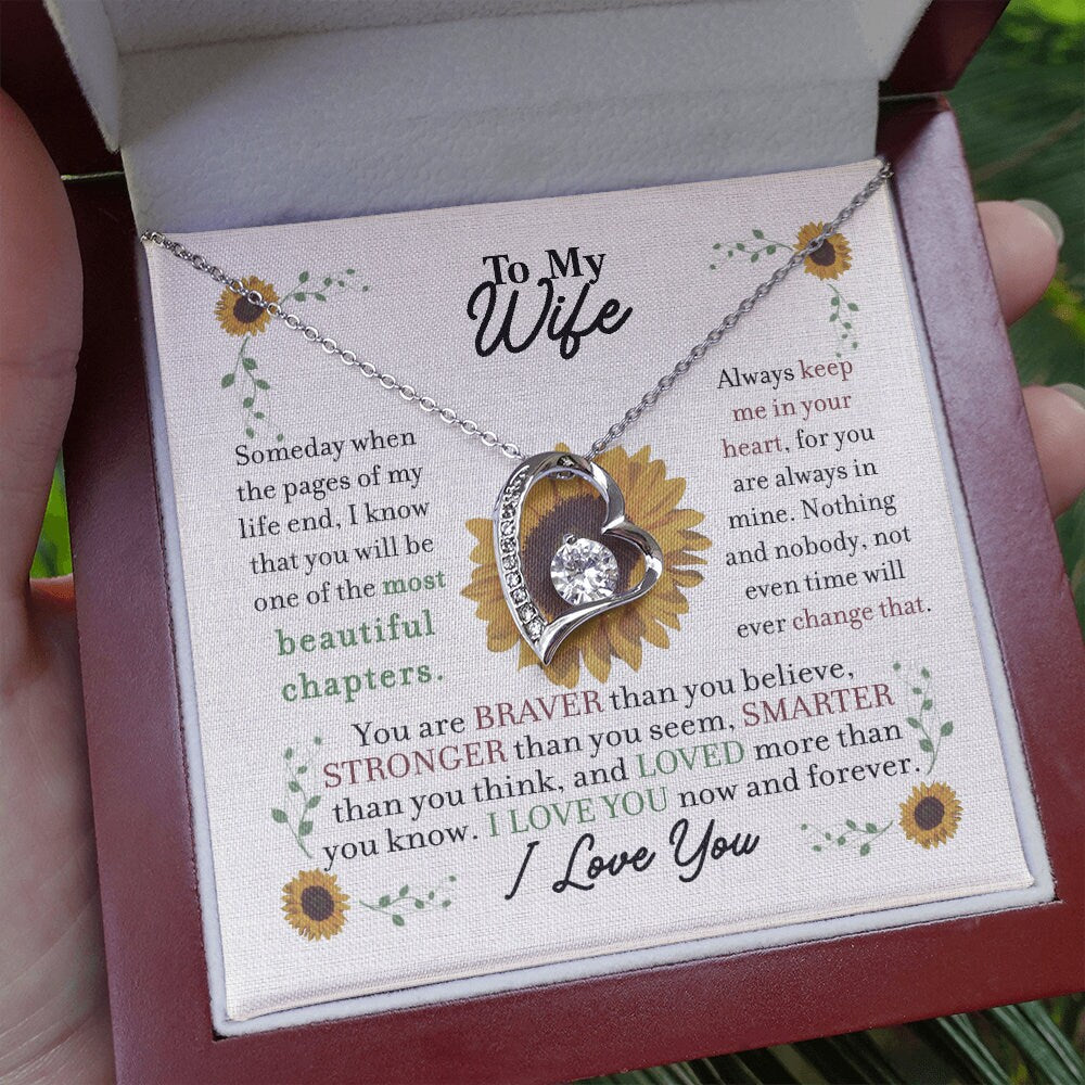 To My Wife, Forever Love Heart necklace 14K white gold & cubic zirconia pendant gift