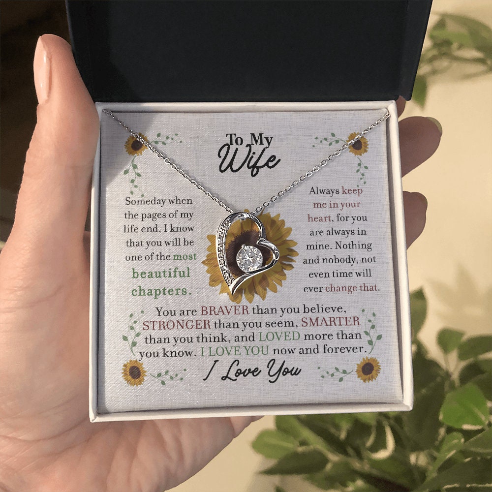 To My Wife, Forever Love Heart necklace 14K white gold & cubic zirconia pendant gift
