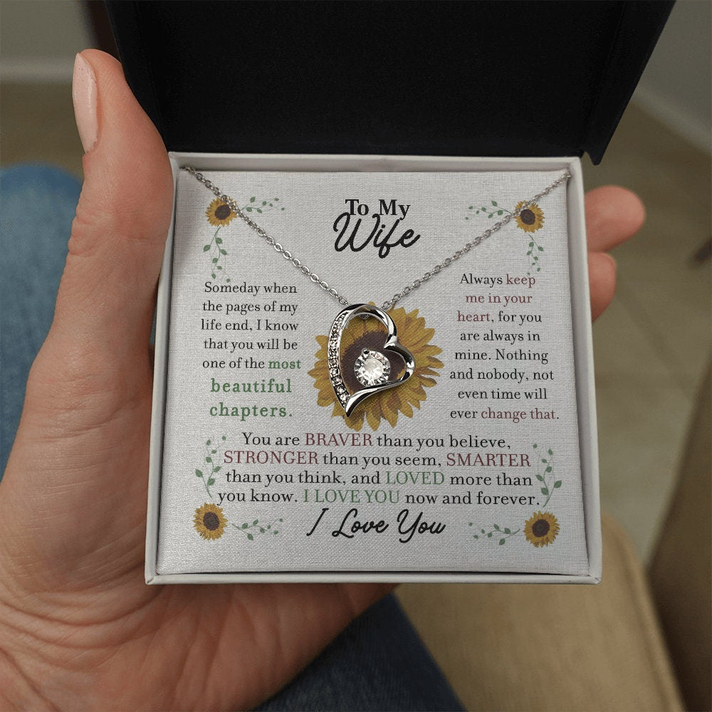 To My Wife, Forever Love Heart necklace 14K white gold & cubic zirconia pendant gift