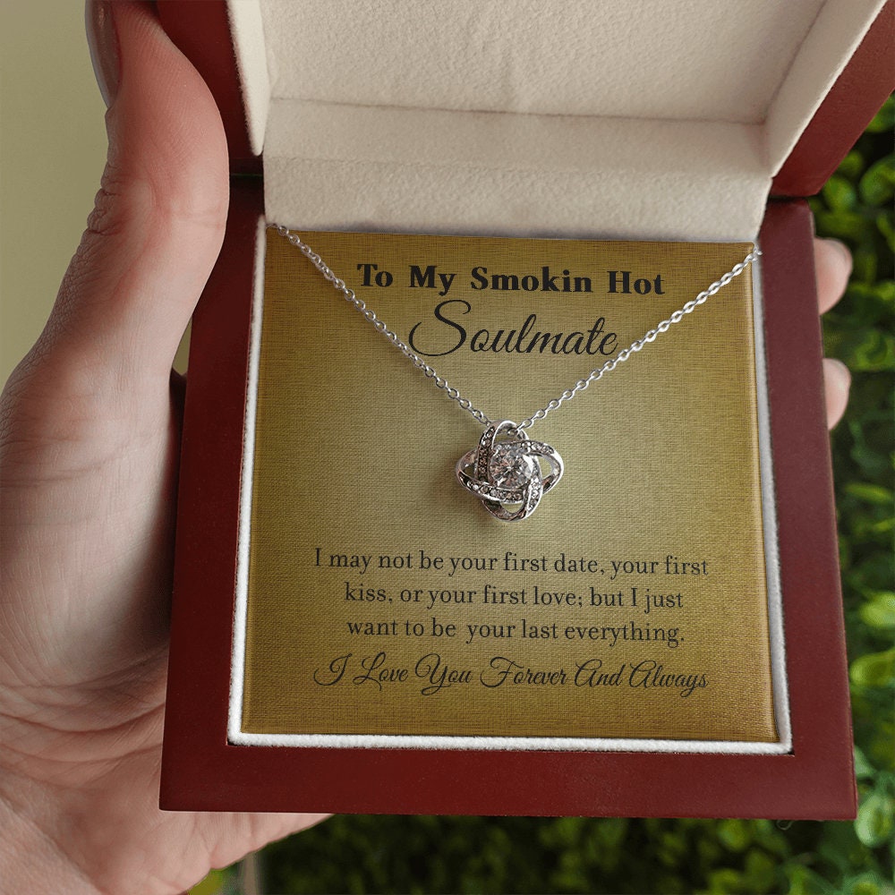 To My Smokin' Hot Soulmate, Love Knot Heart necklace 14K white gold & cubic zirconia pendant gift