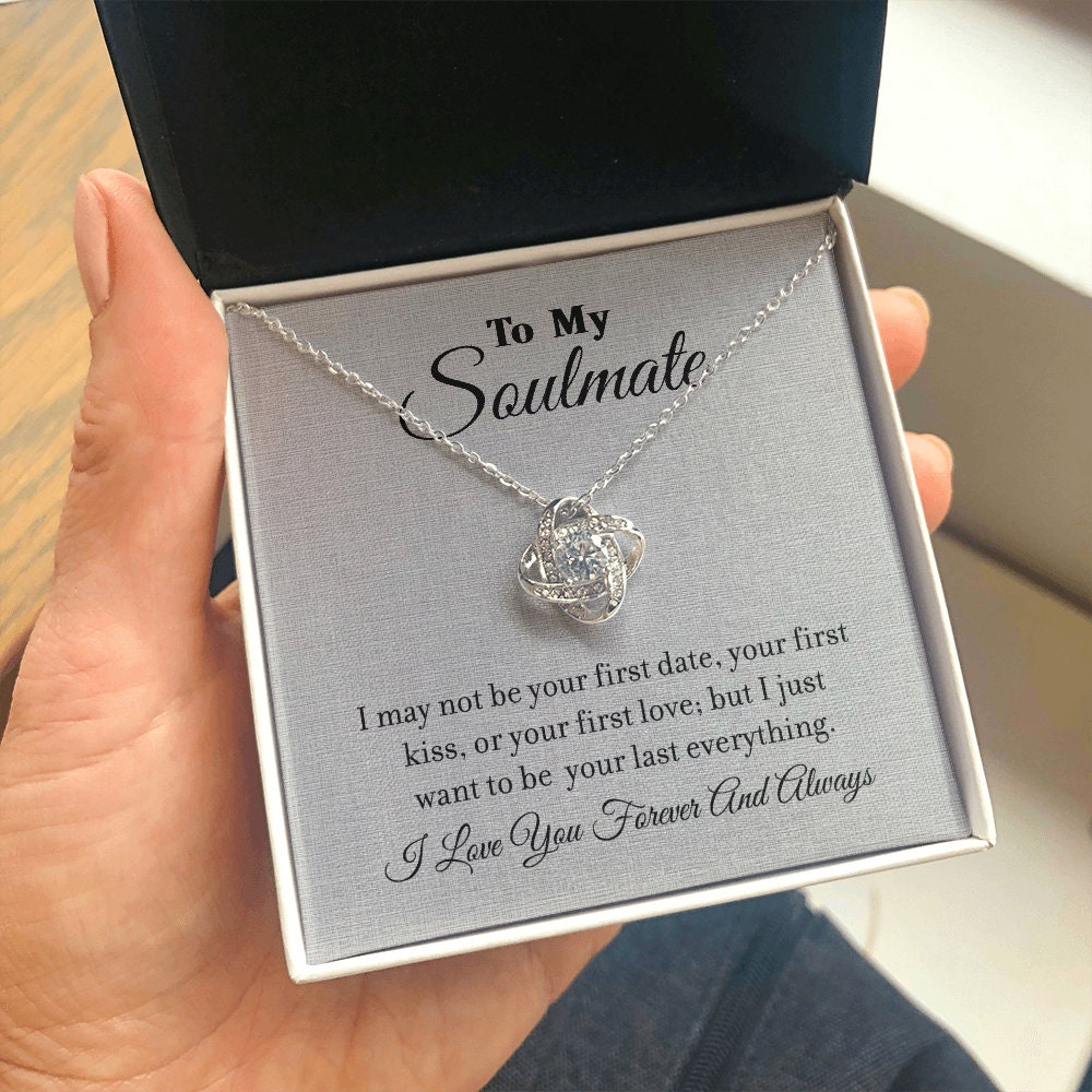 To My Soulmate, Love Knot Heart necklace 14K white gold & cubic zirconia pendant gift