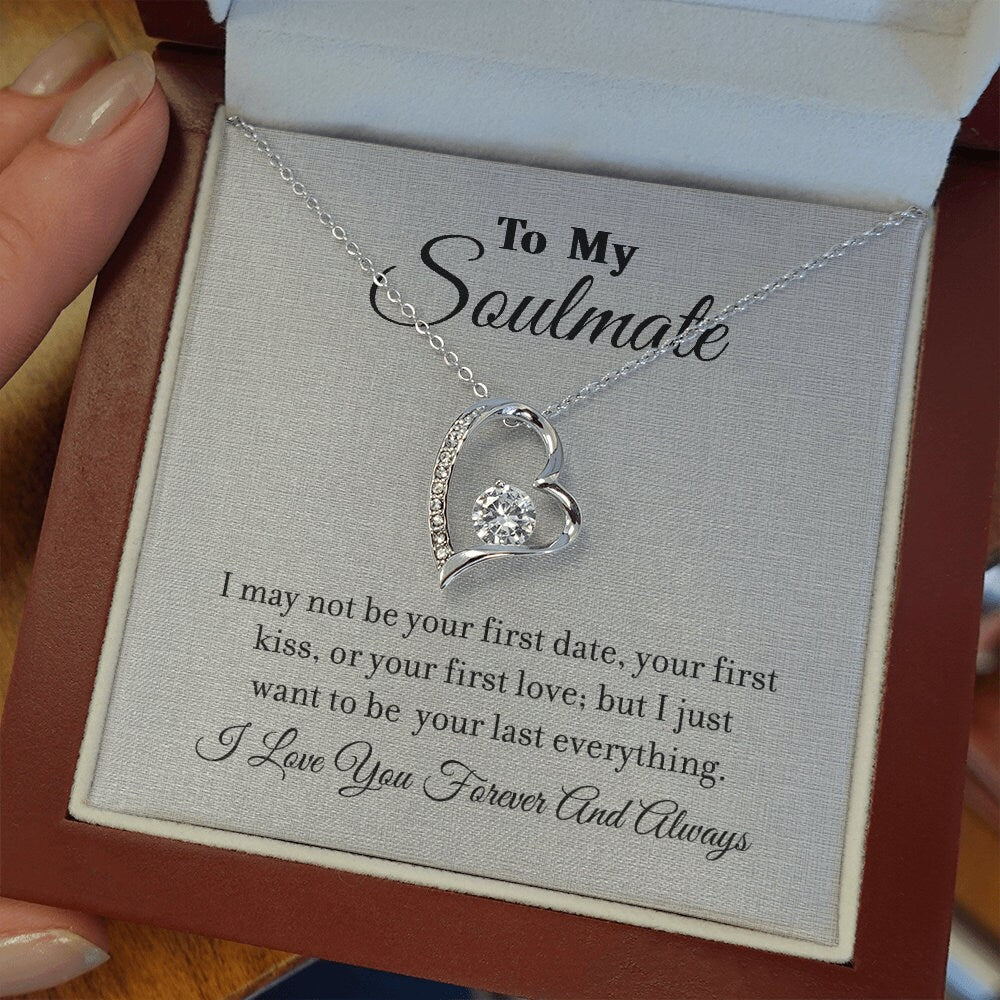 To My Soulmate, Forever Love Heart necklace 14K white gold & cubic zirconia pendant gift