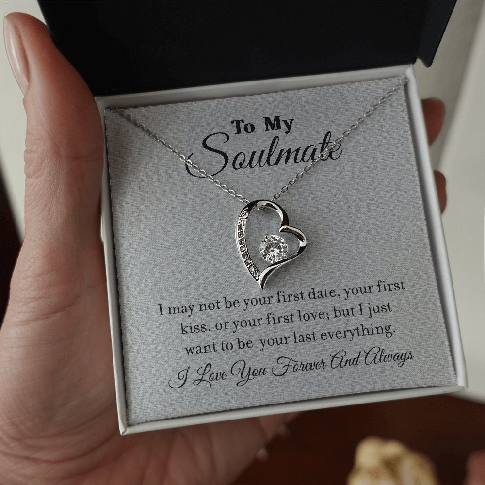 To My Soulmate, Forever Love Heart necklace 14K white gold & cubic zirconia pendant gift