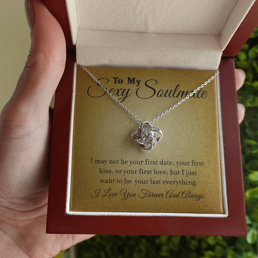 To My Sexy Soulmate, Love Knot Heart necklace 14K white gold & cubic zirconia pendant gift