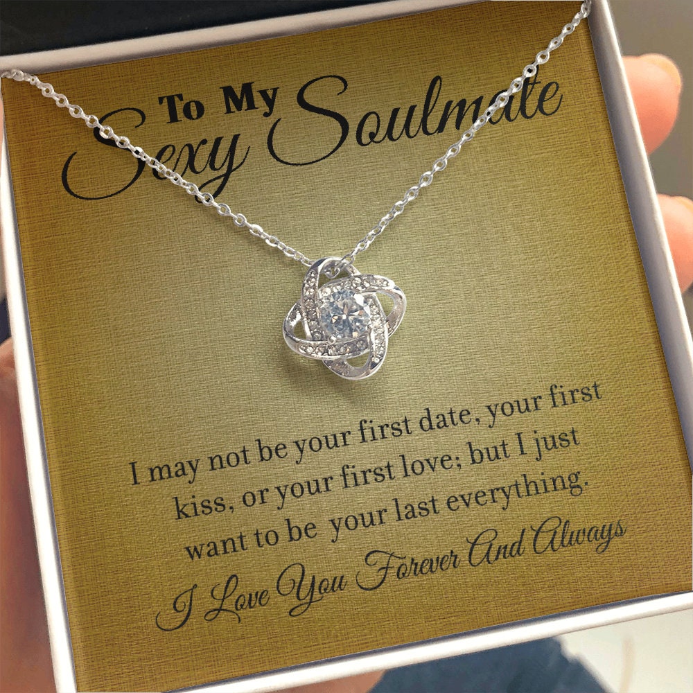 To My Sexy Soulmate, Love Knot Heart necklace 14K white gold & cubic zirconia pendant gift