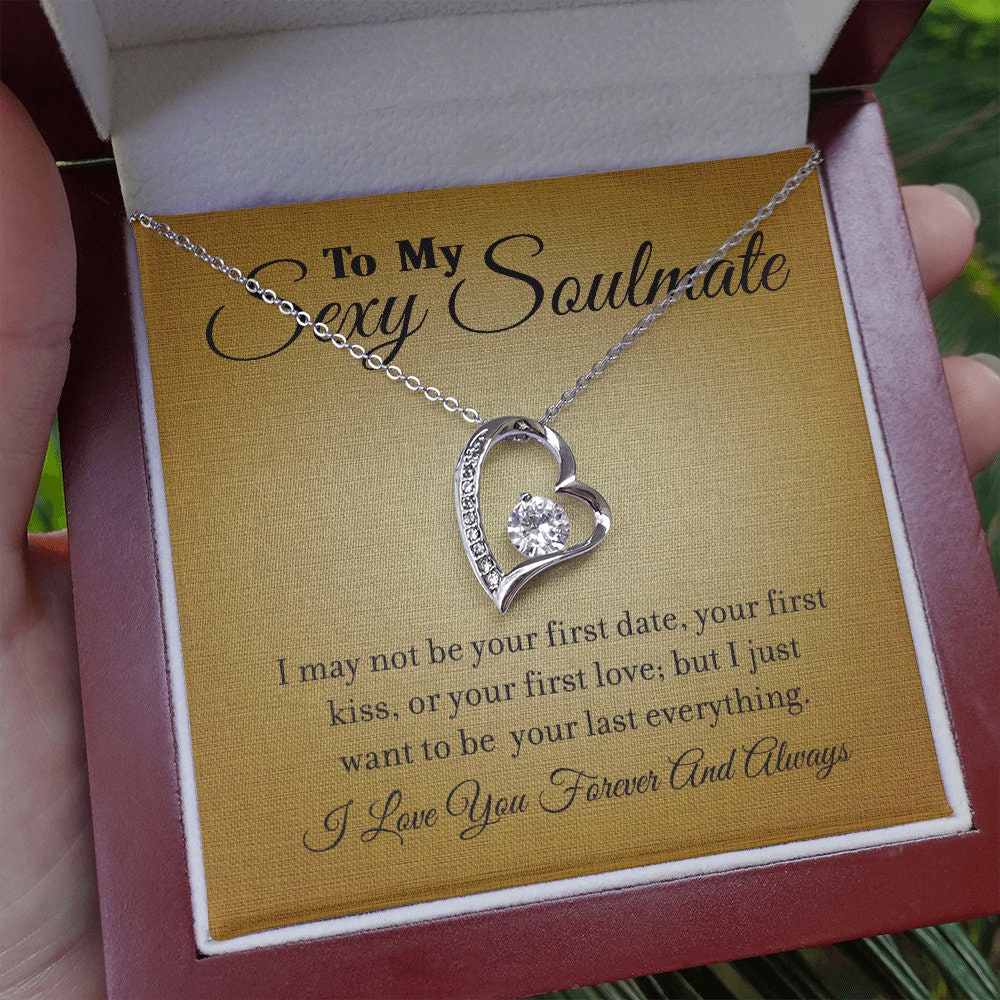 To My Sexy Soulmate, Forever Love Heart necklace 14K white gold & cubic zirconia pendant gift