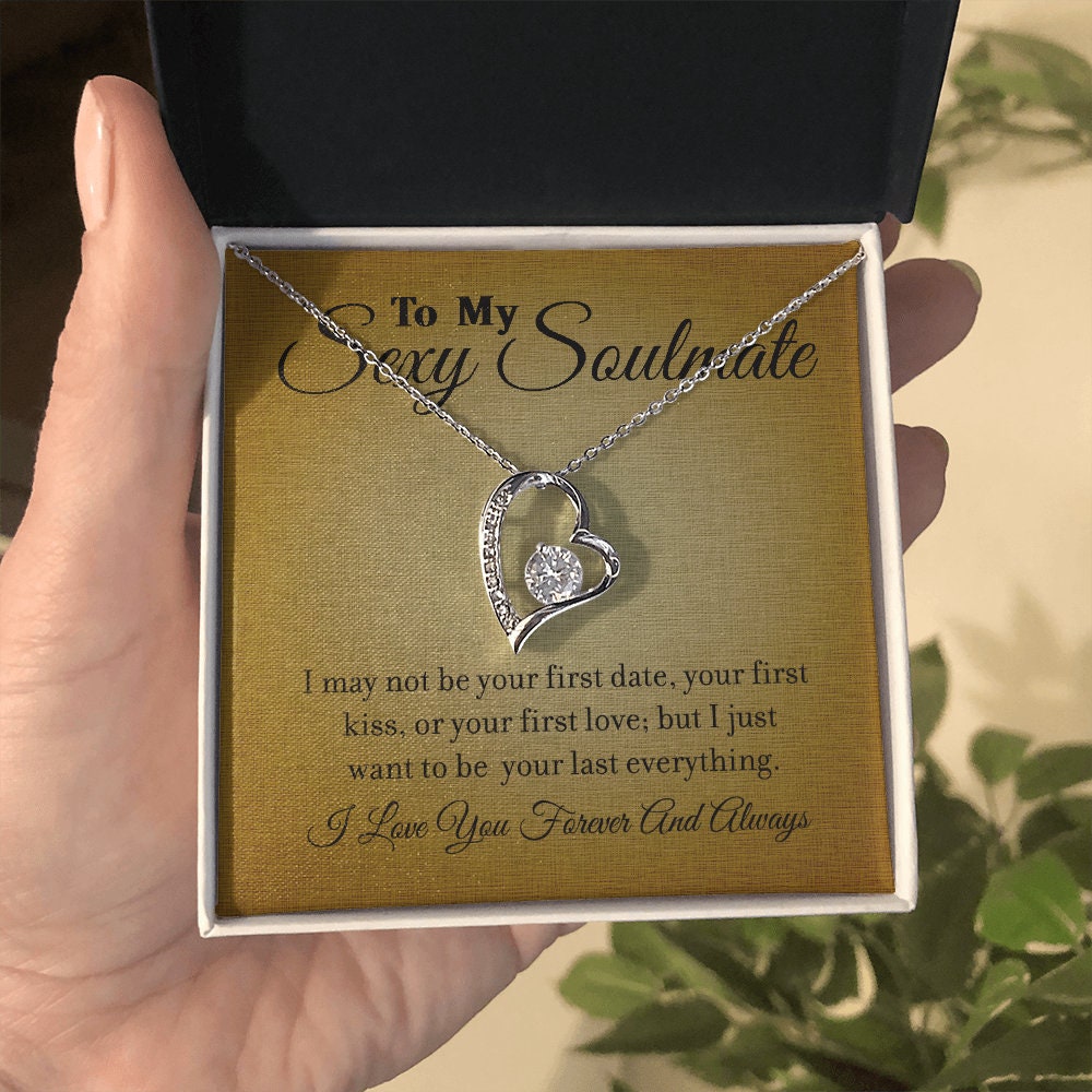 To My Sexy Soulmate, Forever Love Heart necklace 14K white gold & cubic zirconia pendant gift
