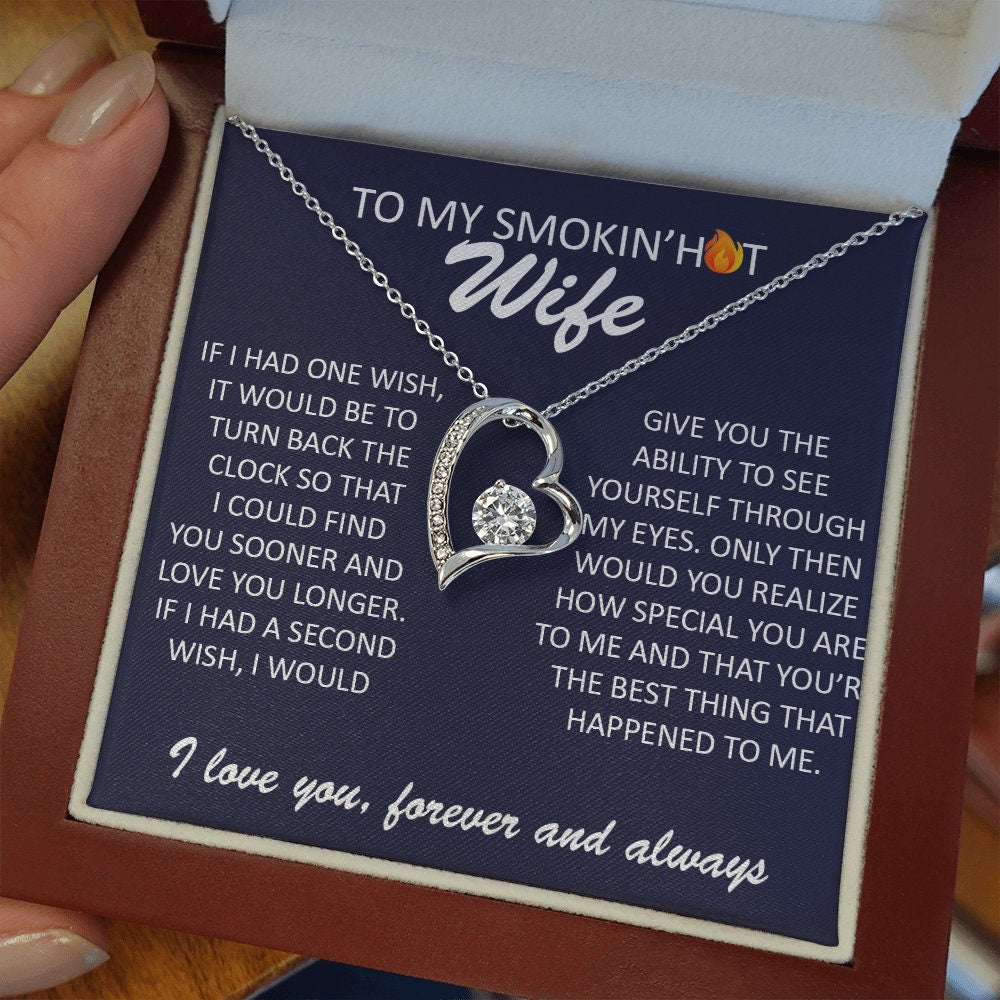 To My Smokin' Hot Wife, Forever Love Heart necklace 14K white gold & cubic zirconia pendant gift