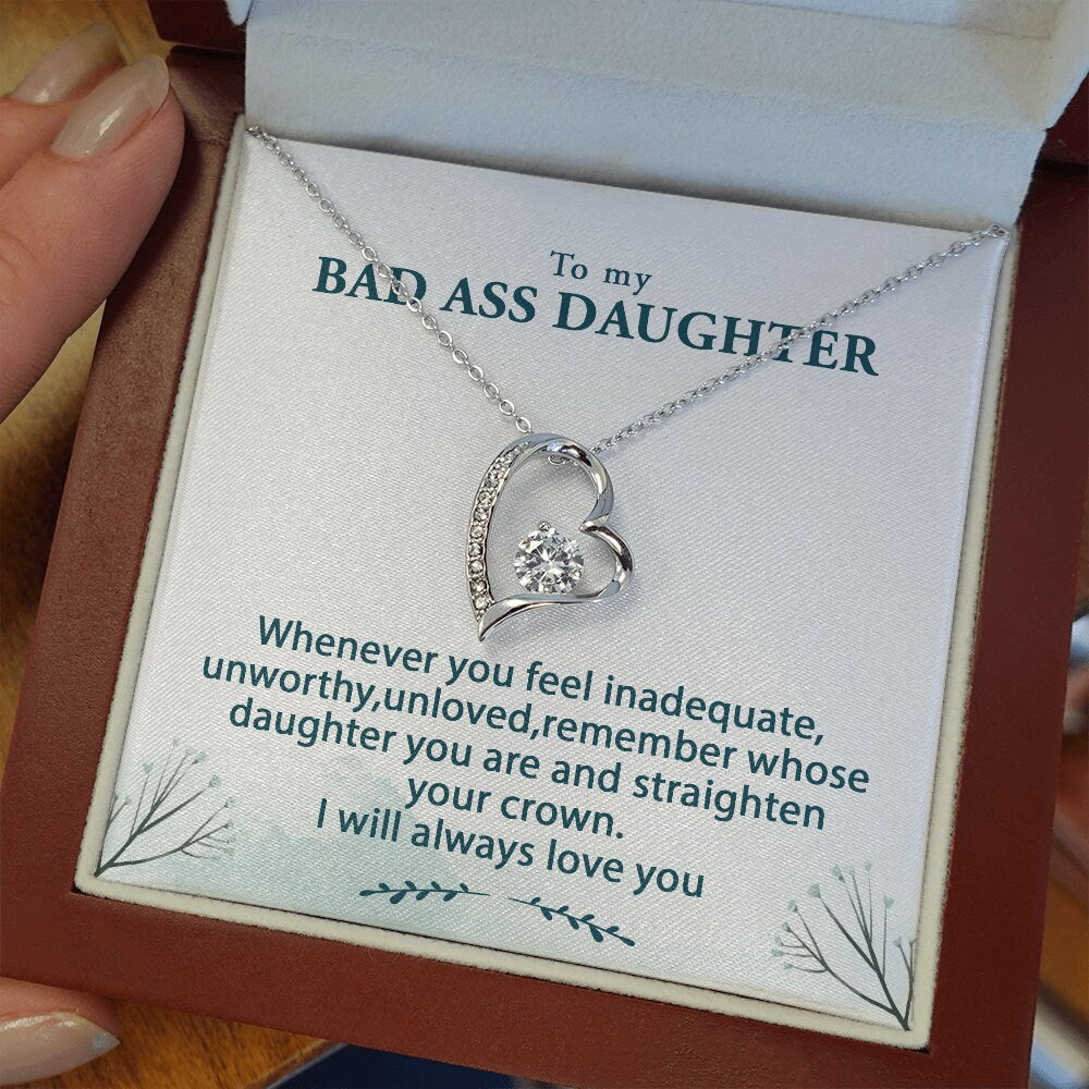 Badass Daughter Forever Love Heart Necklace Gift for Her