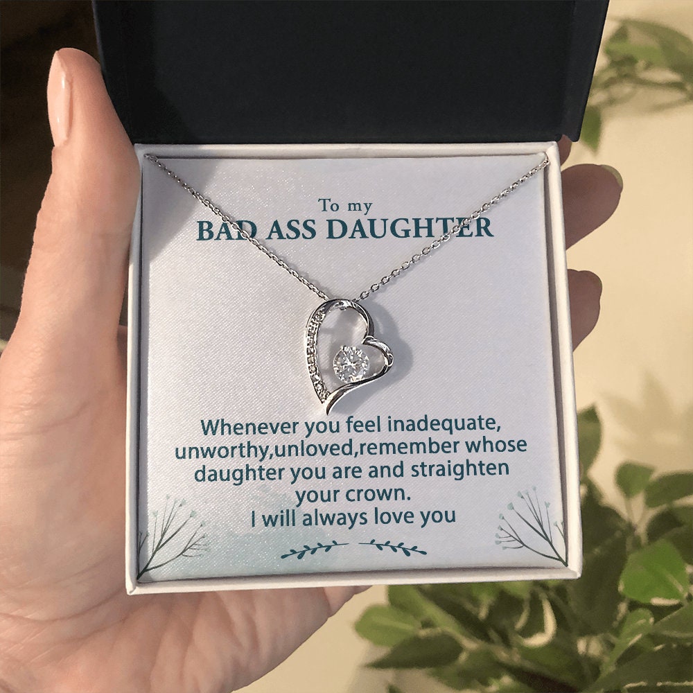 Badass Daughter Forever Love Heart Necklace Gift for Her