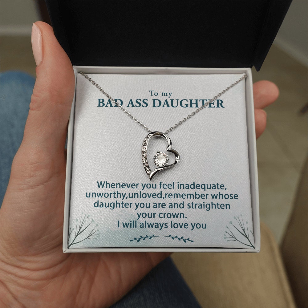 Badass Daughter Forever Love Heart Necklace Gift for Her