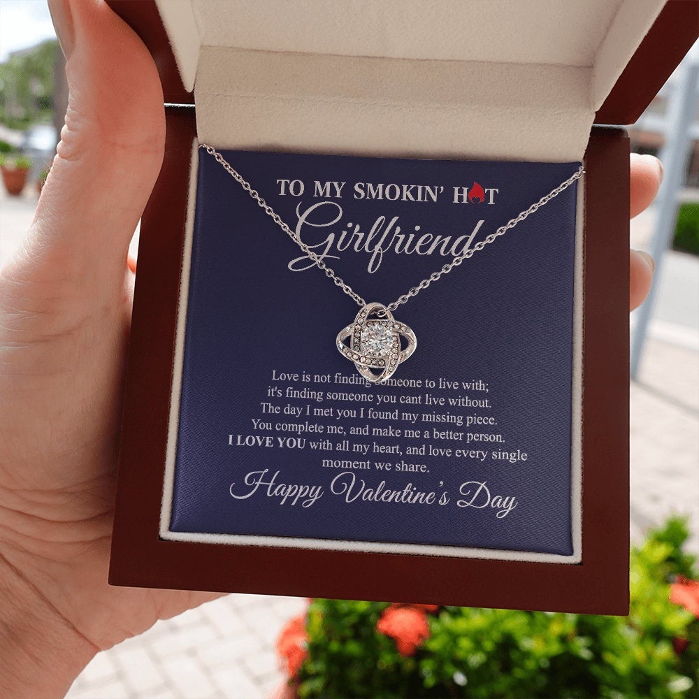 To My Smokin Hot Girlfriend, Love Knot necklace 14K white gold & cubic zirconia pendant gift
