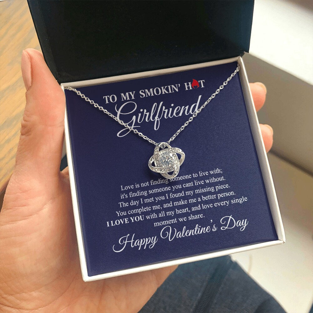 To My Smokin Hot Girlfriend, Love Knot necklace 14K white gold & cubic zirconia pendant gift