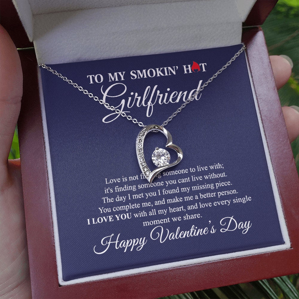 To My Smokin hot Girlfriend, Forever Love Heart necklace 14K white gold & cubic zirconia pendant gift