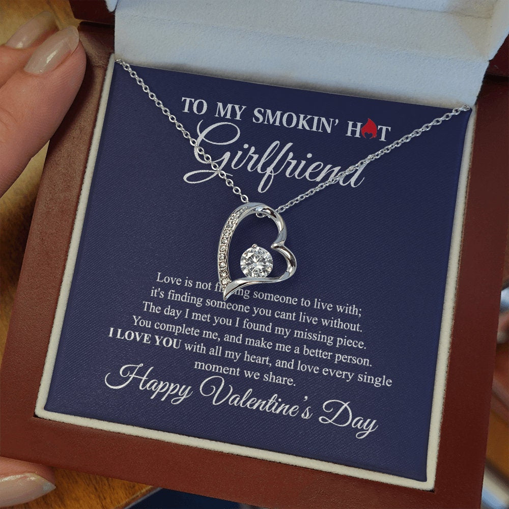 To My Smokin hot Girlfriend, Forever Love Heart necklace 14K white gold & cubic zirconia pendant gift