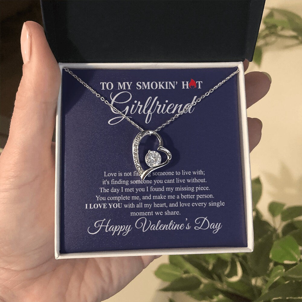 To My Smokin hot Girlfriend, Forever Love Heart necklace 14K white gold & cubic zirconia pendant gift