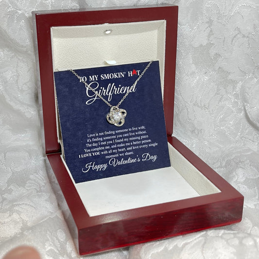 To My Smokin Hot Girlfriend, Love Knot necklace 14K white gold & cubic zirconia pendant gift