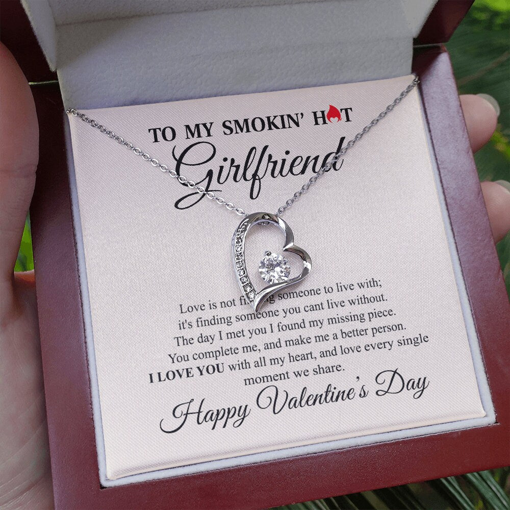 To My Smokin hot Girlfriend, Forever Love Heart necklace 14K white gold & cubic zirconia pendant Valentines gift