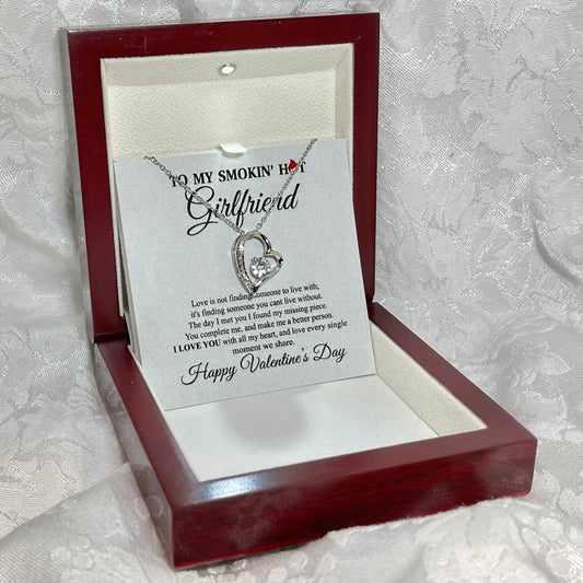 To My Smokin hot Girlfriend, Forever Love Heart necklace 14K white gold & cubic zirconia pendant Valentines gift