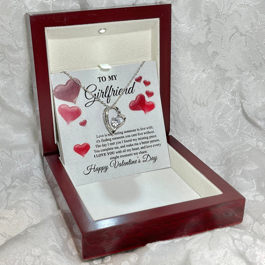 To My Girlfriend, Forever Love Heart necklace 14K white gold & cubic zirconia pendant Valentines gift