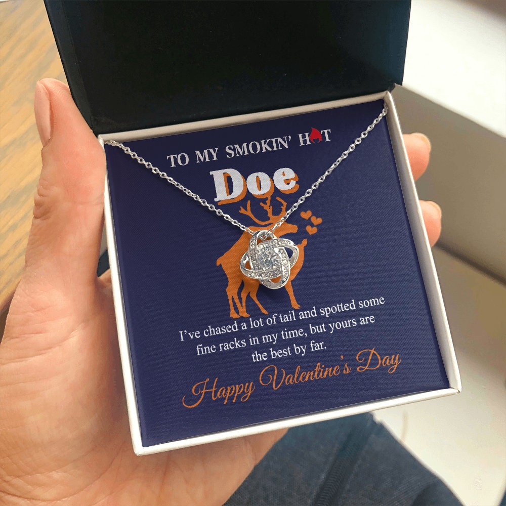 To My Smokin hot Doe, Love Knot necklace 14K white gold & cubic zirconia pendant Valentines gift