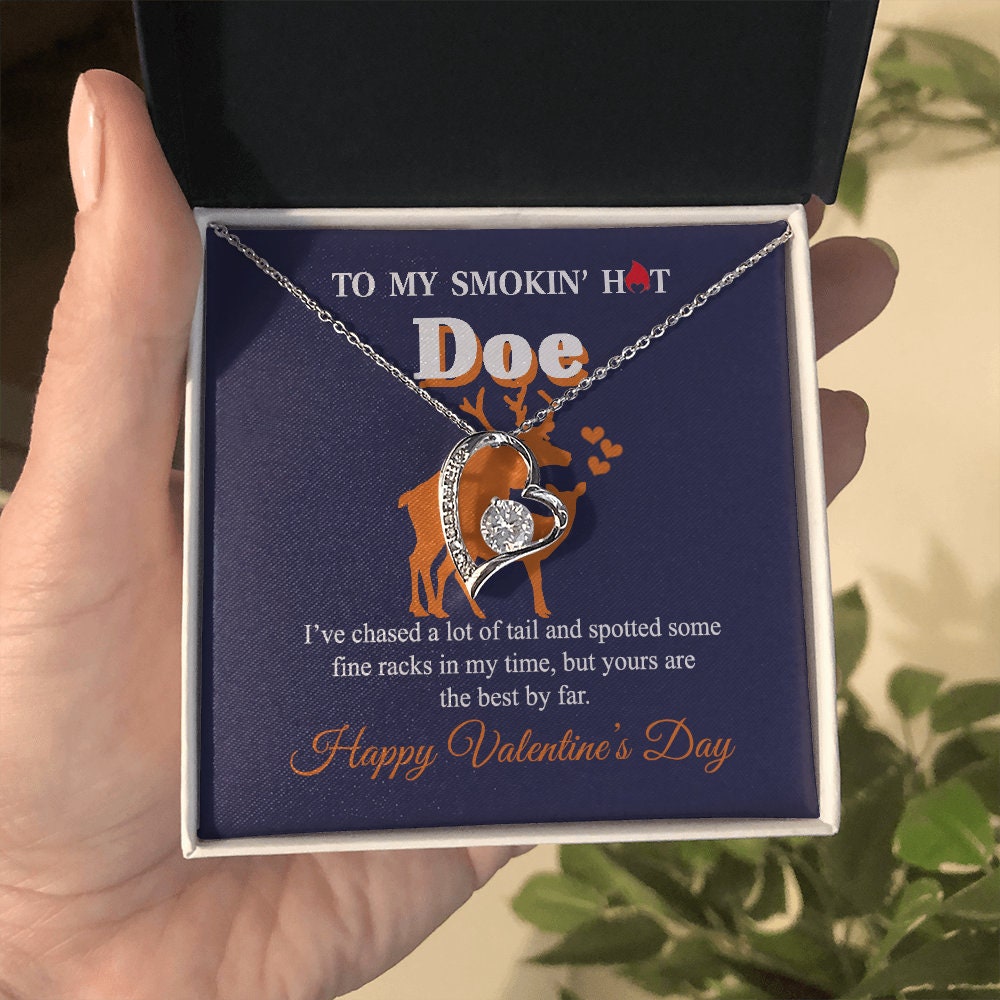 To My Smokin hot Doe, Forever Love Heart necklace 14K white gold & cubic zirconia pendant Valentines gift