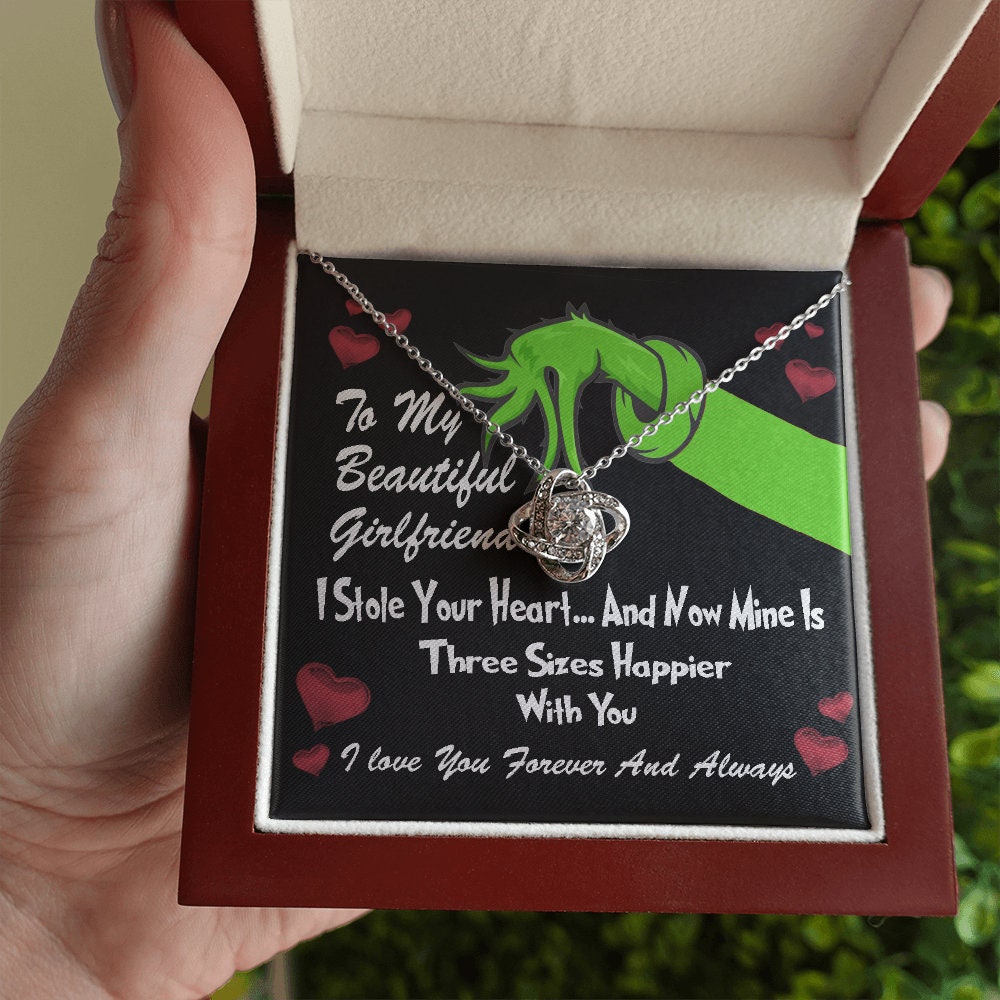 To My Beautiful Wife, Grinch Love Knot necklace 14K white gold & cubic zirconia pendant Valentines gift