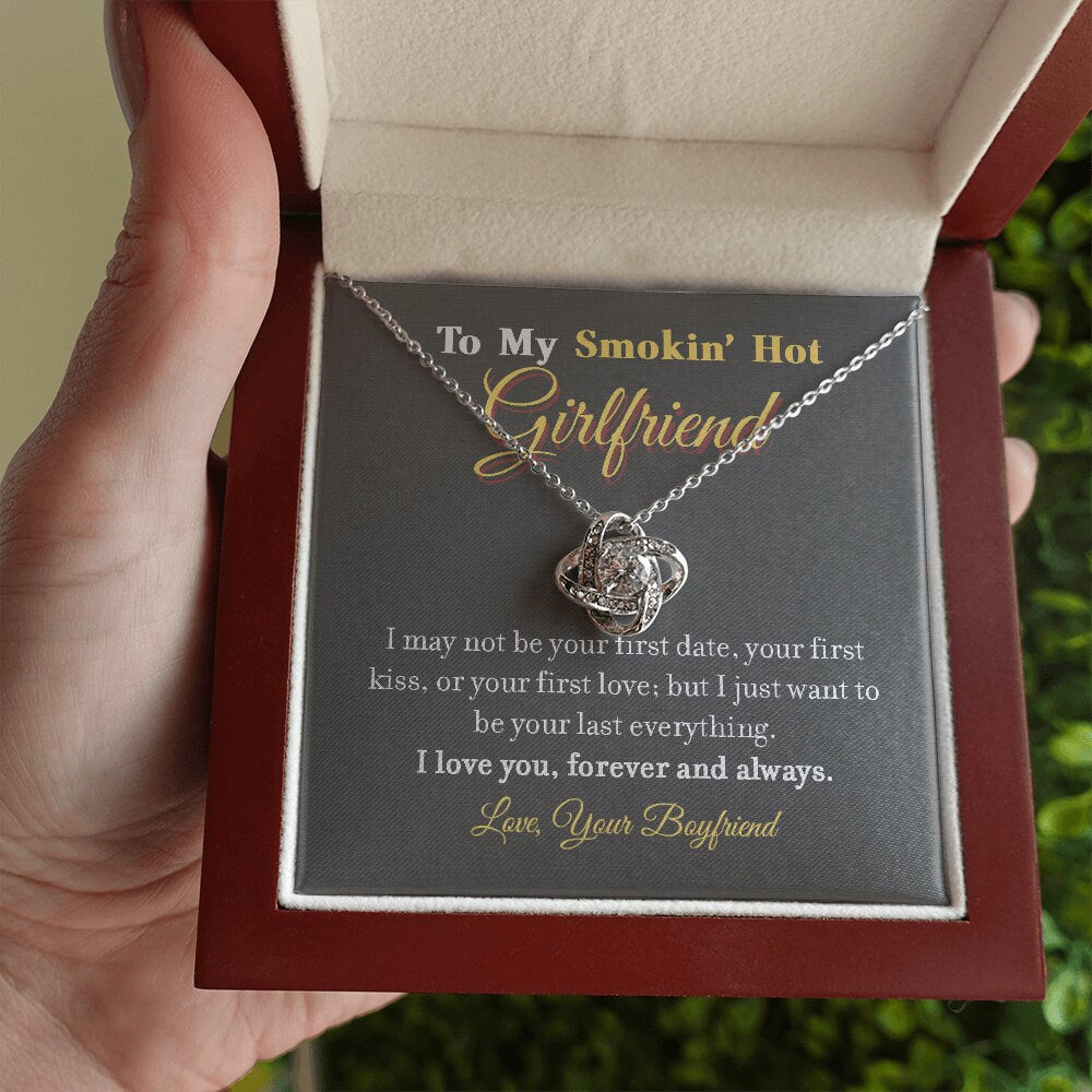 To My Smokin Hot Girlfriend, Love Knot necklace 14K white gold & cubic zirconia pendant gift