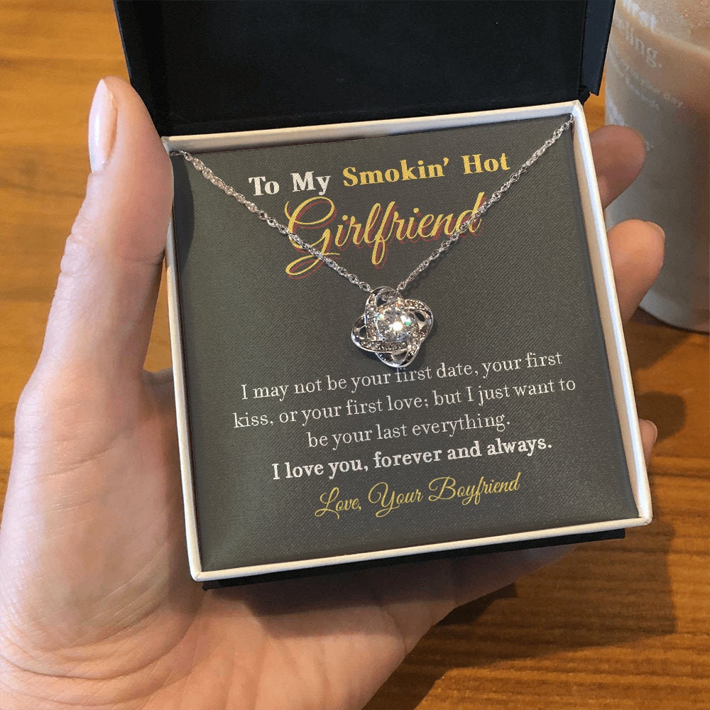 To My Smokin Hot Girlfriend, Love Knot necklace 14K white gold & cubic zirconia pendant gift