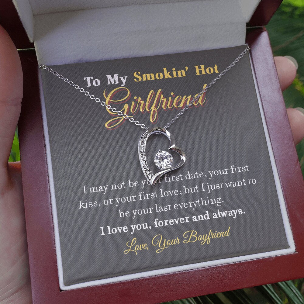 To My Smokin Hot Girlfriend, Forever Love Heart necklace 14K white gold & cubic zirconia pendant gift