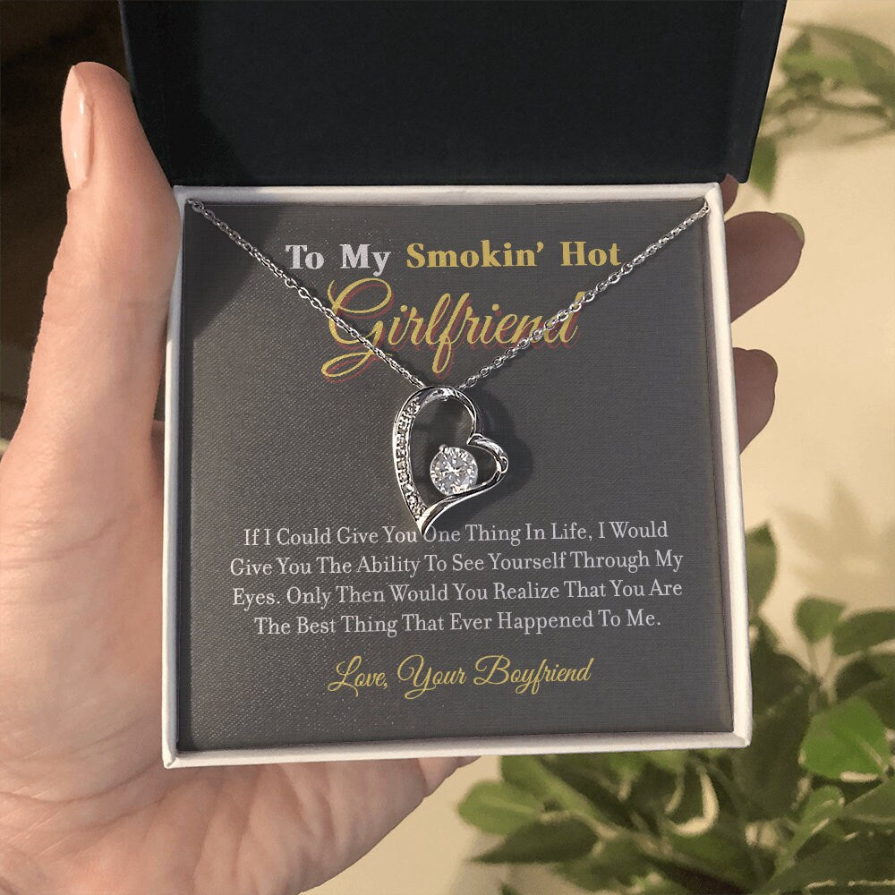 To My Smokin Hot Girlfriend, Forever Love Heart necklace 14K white gold & cubic zirconia pendant gift