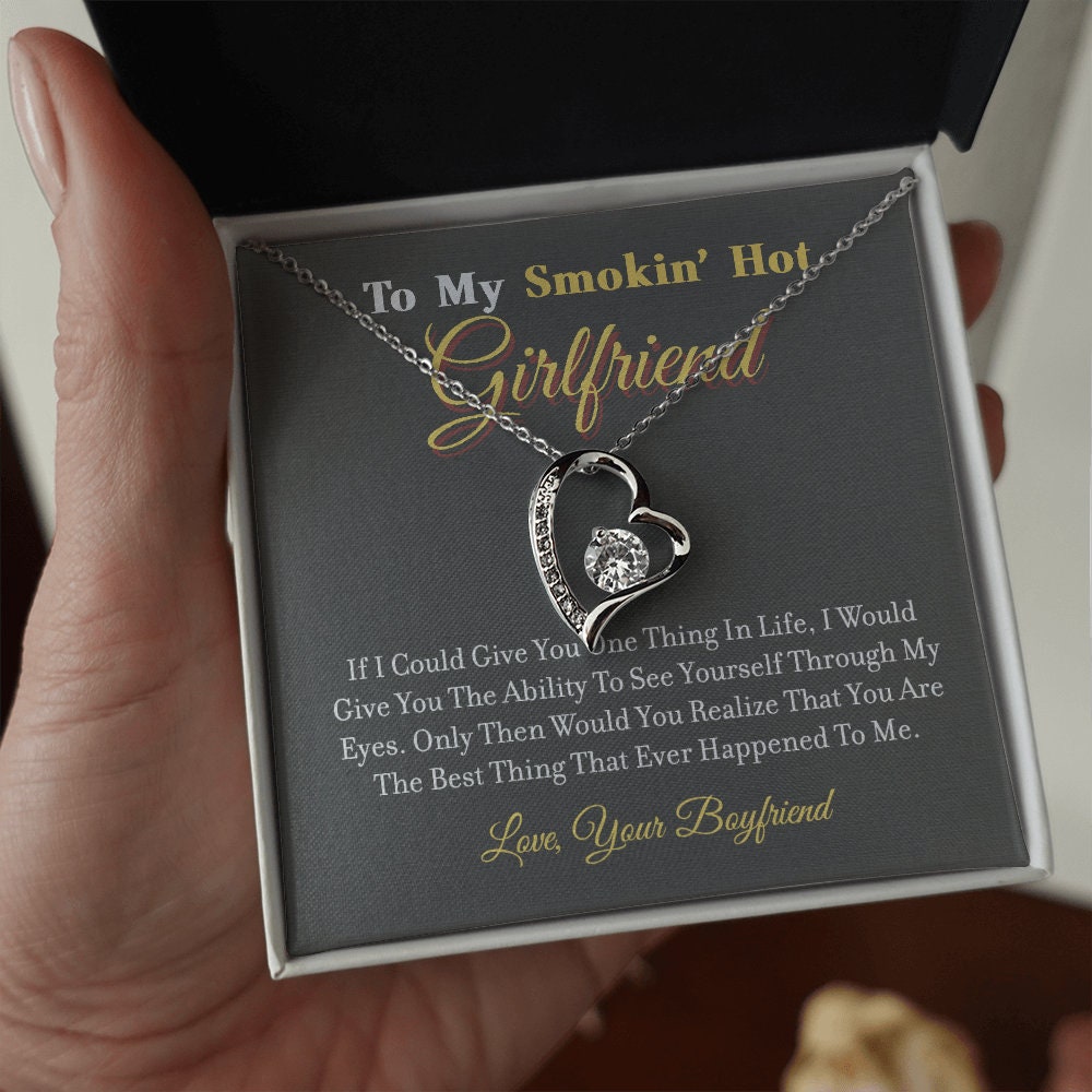 To My Smokin Hot Girlfriend, Forever Love Heart necklace 14K white gold & cubic zirconia pendant gift
