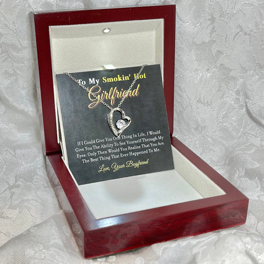 To My Smokin Hot Girlfriend, Forever Love Heart necklace 14K white gold & cubic zirconia pendant gift