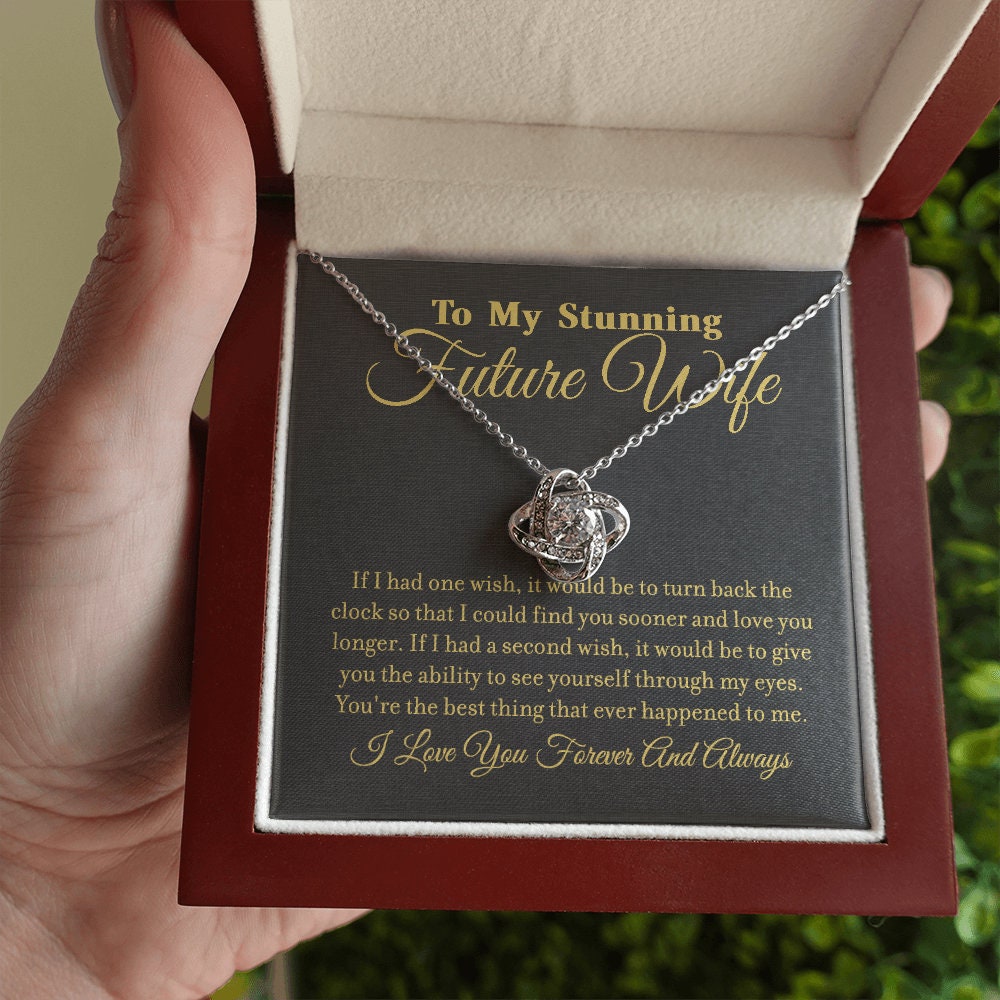 To My Stunning Future Wife, Love Knot necklace 14K white gold & cubic zirconia pendant gift