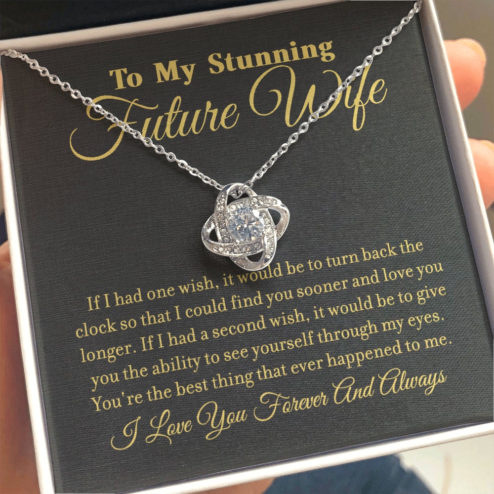 To My Stunning Future Wife, Love Knot necklace 14K white gold & cubic zirconia pendant gift
