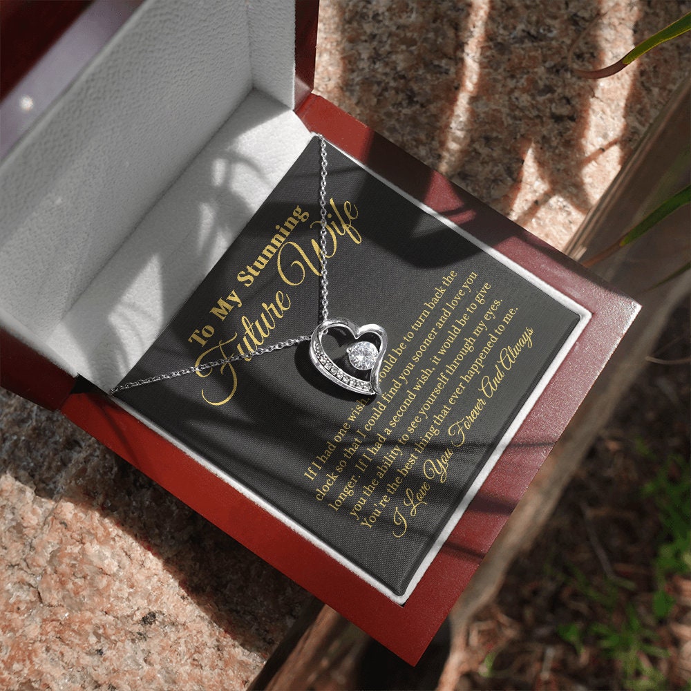 To My Stunning Future Wife, Forever Love Heart necklace 14K white gold & cubic zirconia pendant gift
