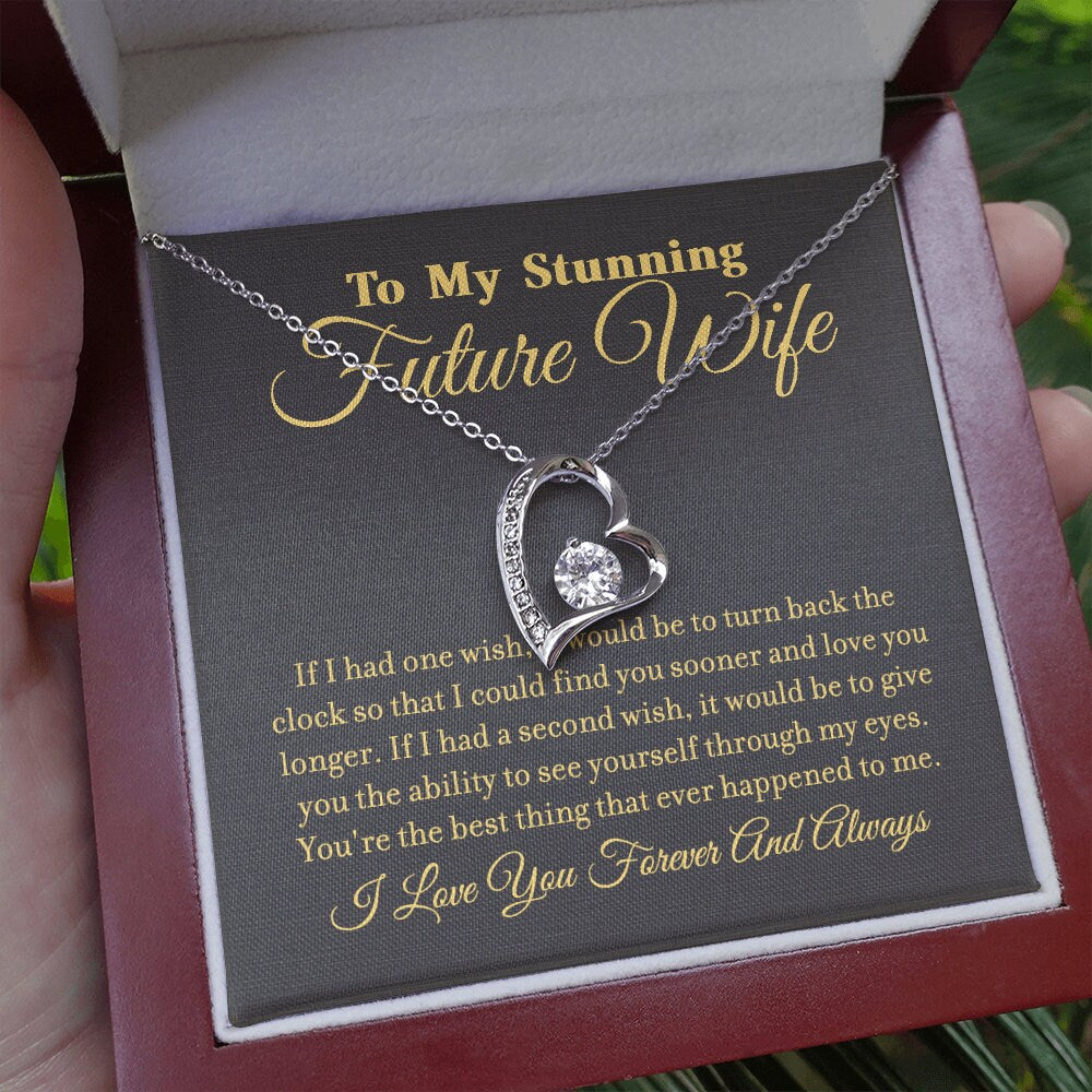 To My Stunning Future Wife, Forever Love Heart necklace 14K white gold & cubic zirconia pendant gift