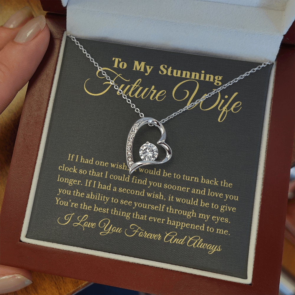 To My Stunning Future Wife, Forever Love Heart necklace 14K white gold & cubic zirconia pendant gift