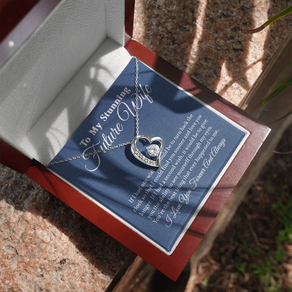To My Stunning Future Wife, Forever Love Heart necklace 14K white gold & cubic zirconia pendant gift