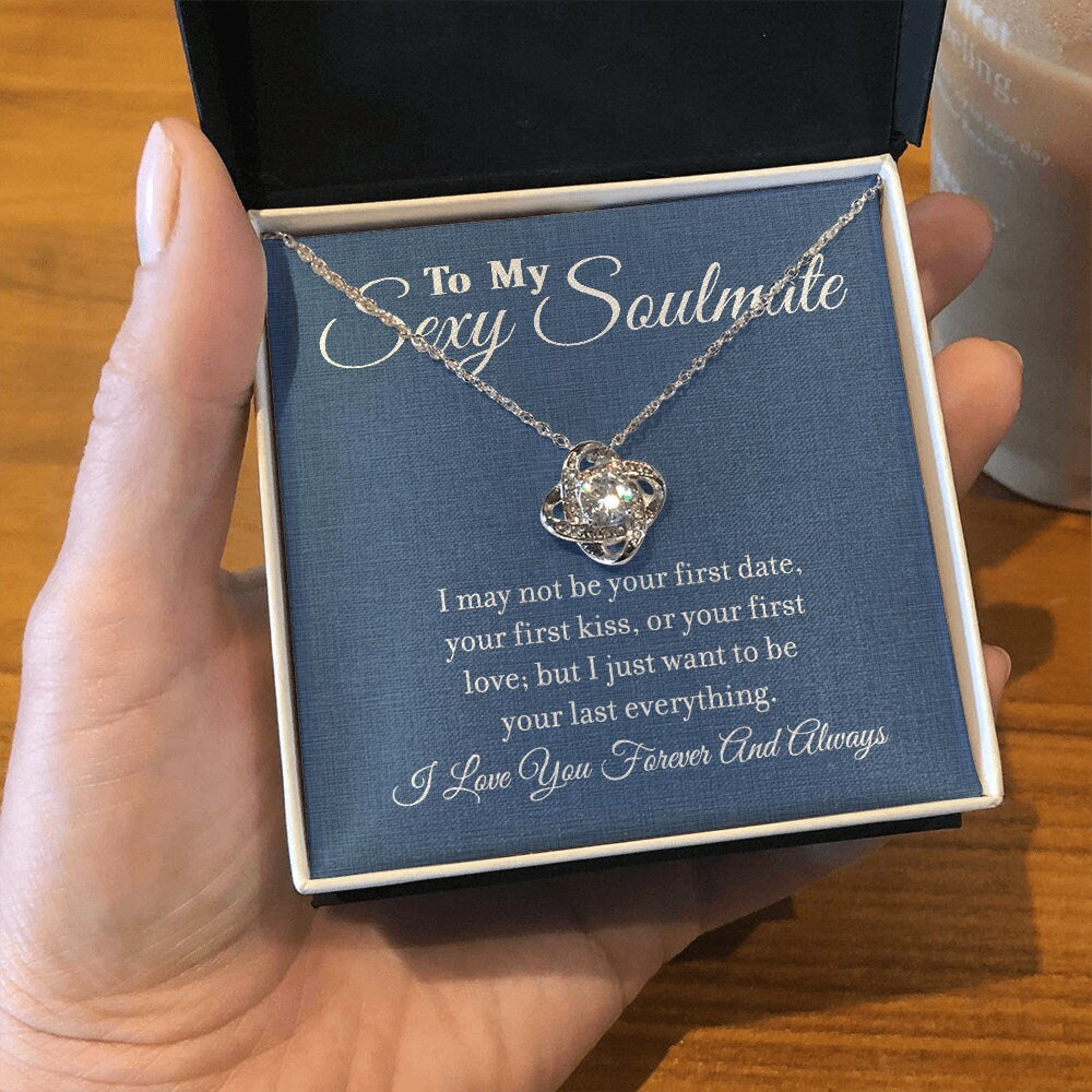 To My Sexy Soulmate, Love Knot Heart necklace 14K white gold & cubic zirconia pendant gift